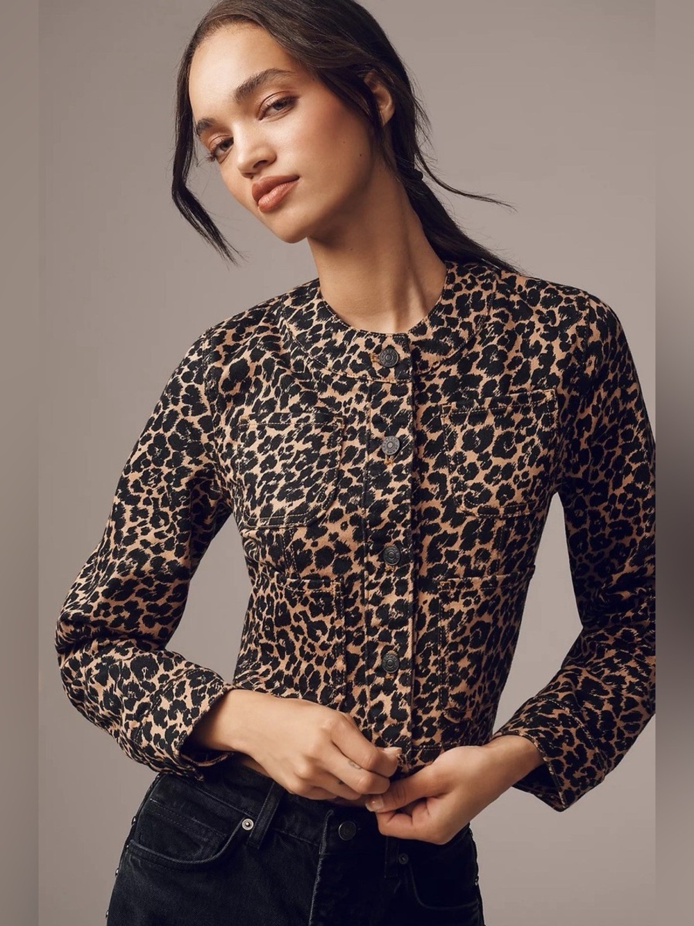 NWT Anthropologie The Cora Patch Pocket Jacket by Maeve: Leopard Edition